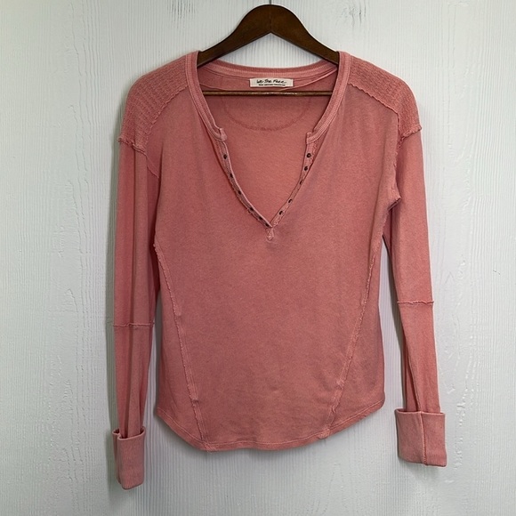 Free People - Military Mix Cotton Studded Long Sleeve Cuff Henley Size Small - Picture 9 of 11